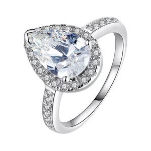 Cincin pertunangan trendi perak murni GR72 925 cincin janji pernikahan CZ zirkonia kubik potongan pir untuk wanita pita pernikahan - Product Image 1