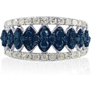 Jewelspaark <b>Diamond</b> <b>Ring</b> 1.17 Cttw Round Cut White And Blue Enhanced Natural Stones 925 Sterling Silver Engagement Jewelry - Product Image 2