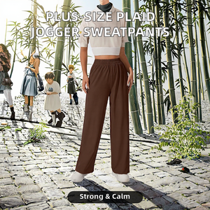 Pantalon de jogging décontracté pour femme, taille élastique, grande taille, confortable, amincissant, taille mi-haute, devant plat, uni, teinture unie - Product Image 2