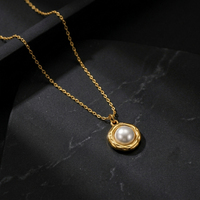 Collier pendentif coquillage perlé texturé vintage pour femme, plaqué or 18 carats, acier inoxydable 304, avec extension réglable