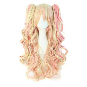 Peluca de Cosplay larga rizada de <span class=keywords><strong>Anime</strong></span> Lolita, Color arcoíris, Negro, Rosa, azul y Rubio, 2 coletas para fiesta diaria, venta al por mayor - Product Image 6