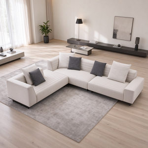 Sofá Modular Acanalado en Forma de U de 2 Plazas con Reposabrazos, Cojín Trasero Suelto y Base Metálica para Sala de Estar Moderna, Hotel o Villa - Product Image 1