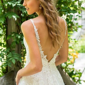 Wedding Dress A-Line V-Neck Lace Long Train White Plus Size Beach Style - Product Image 2