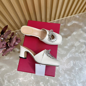 Water Diamond Chunky Square Heel High Heels Wool Upper Outdoor Summer Evergreen Female <b>Shoes</b> - Product Image 5