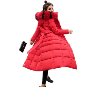 2020 winter new female long section over the knee slim thick coat large fur collar down cotton coat wholesale