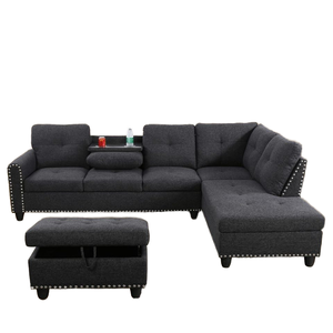 <strong>Gray</strong> L-Shaped Reversible Modular <strong>Sofa</strong> <strong>Bed</strong> Sponge Nail-Head Design Ottoman Storage Modern Villa Living Room Bedroom Apartment Use - Product Image 2