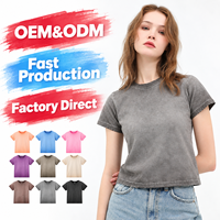 T-shirts courts décontractés à manches courtes pour femmes avec logo personnalisé, effet délavé, vente en gros, fabricant d'usine