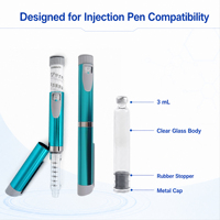 Cartouche en verre stérile transparente de 3 ml, conçue avec précision, pour un stockage efficace des liquides, à usage unique uniquement, flacons vides transparents