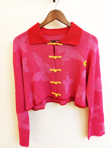 Modern Traditional Chinese Women's Square Collar <b>Viscose</b>/Nylon Breathable Button Knitwear <b>Top</b> Casual Style Front Logo Placement - Product Image 3