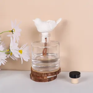 Botella de vidrio transparente con tapa y caja, difusor de aroma, forma redonda, 200ml