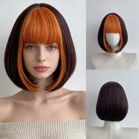 Perruque courte pour femme, coupe bob, avec frange droite et frange aérienne, en soie mate, avec bonnet en maille, fabriquée à la machine