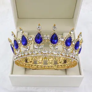 Couronne de princesse Baroque ronde en cristal, accessoires de cheveux de mariage, couronnes de bal, diadèmes de mariée