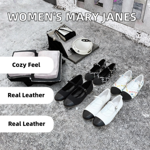 Zapatos Mary Jane de Mujer con Punta Plana, de Cuero Genuino, con Bloques de Color y Rayas Rectas, Estilo Casual, Suaves, para Otoño - Product Image 2