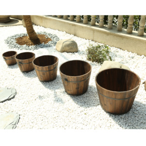 Tonneau rond <span class=keywords><strong>en</strong></span> <span class=keywords><strong>bois</strong></span> pour plantation, pot de fleurs, jardinière <span class=keywords><strong>en</strong></span> <span class=keywords><strong>bois</strong></span> - Product Image 3