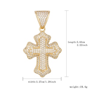 14 Ayar Altın Kaplama Pirinç Takı Bling Pembe CZ Mikro Taşlı Haç Kolye Hiphop Hristiyan Haç Kolye Kadın Erkek İçin Zincir Yok - Product Image 2
