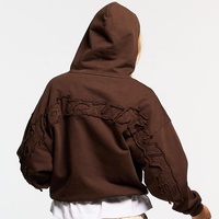 Sweat à capuche zippé pour homme, personnalisé OEM, style vintage délavé Y2K, avec broderie et appliqué, en molleton épais déchiré, streetwear, effet usé et délavé soleil