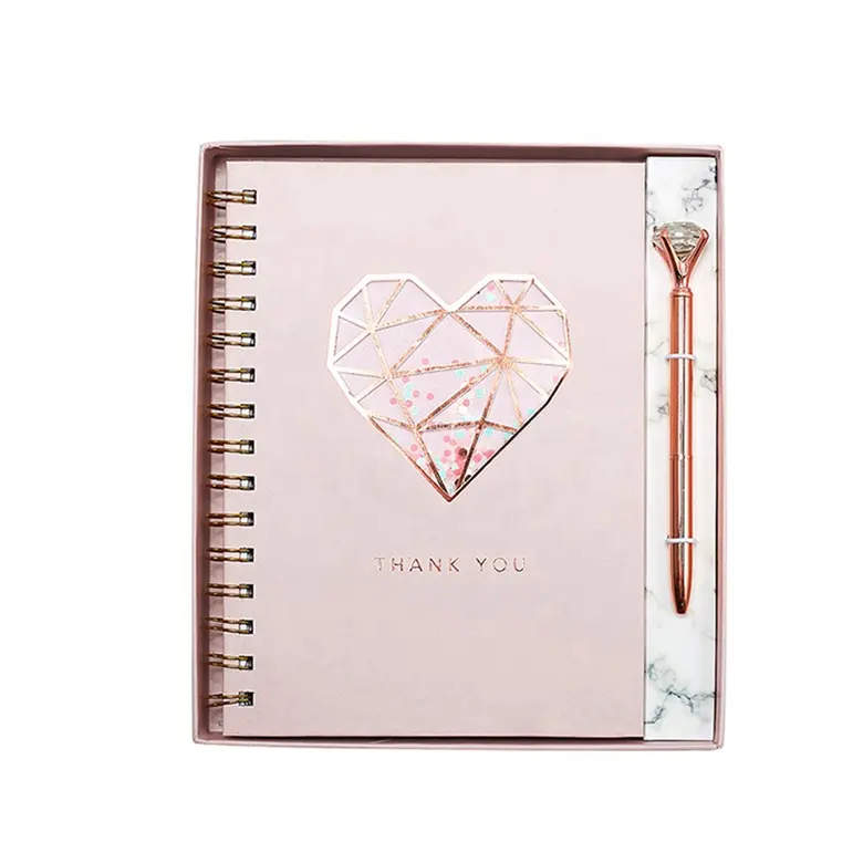 Hot Koop Dazzling Rose Goud Folie Notebook En Pen Set, Aangepaste Afdrukken Kantoorbenodigdheden Gift Set Voor Meisje