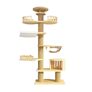 Muebles de árbol para gatos de madera hechos de Sisal, plataforma de salto de suelo a techo, marco de escalada, rascador, poste rascador para condominio de gatos - Product Image 4