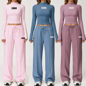 Ensembles Joggers <span class=keywords><strong>Évasé</strong></span>s T-Shirt pour Femme, Survêtement de Yoga et <span class=keywords><strong>Jogging</strong></span> Deux Pièces avec Crop Top et Pantalon, Ensemble de Fitness pour Femme - Product Image 1