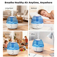 Humidificateur ultrasonique portable électrique en plastique pour la maison et le bureau, mini humidificateur à brume froide avec commande par bouton et lumière nocturne, capacité de 2 L
