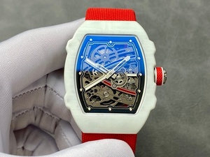 Men's Hollowed-Out Automatic Barrel-shaped <b>Watch</b> - White <b>case</b>, blue nylon strap - Luxury mechanical <b>watch</b>, sport style - Product Image 4