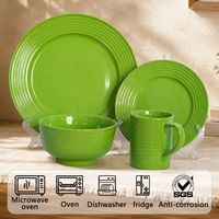 Service de table GuangDa de luxe, style européen moderne classique, vert citron côtelé, en grès texturé, 16 pièces : assiettes, bols, tasses