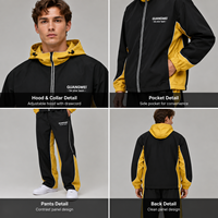 Ensemble de survêtement en nylon pour hommes grandes tailles, veste à capuche zippée color block et pantalon large, style streetwear, fournisseur en gros
