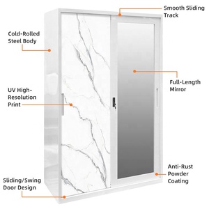 <span class=keywords><strong>Armadio</strong></span> Moderno in Acciaio <span class=keywords><strong>con</strong></span> Stampa Marmo, 2 Ante Scorrevoli, Grande <span class=keywords><strong>Specchio</strong></span>, Arredamento Camera da Letto, Fornitore all'Ingrosso - Product Image 2