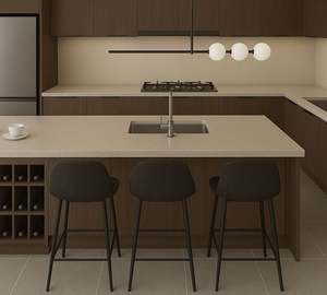 SANTOPOVA Luxury Modern Kitchen <b>Cabinets</b> with Fluted Panels and Walnut Finish | Island Design with Integrated Storage - Product Image 4