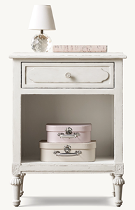 <span class=keywords><strong>Comodino</strong></span> Moderno Bianco in Legno Massello per Bambini BH10, con Gambe Intagliate Stile Rustico, Cassetto Singolo e Vano Aperto, per <span class=keywords><strong>Cameretta</strong></span> e Camera da Letto - Product Image 2