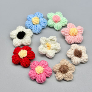 Hand Knitted Yarn Flowers 4cm <b>Puff</b> Flower Clothing Accessories Hair Shoes <b>Bag</b> Decorations - Product Image 2