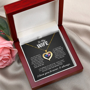 To My Wife Classic Gold Copper Heart Pendant Necklace Custom Text <b>Card</b>-Two Tone Crystal Romantic Jewelry <b>Gift</b> Valentine's Day - Product Image 3