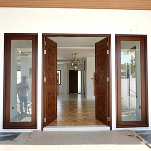 Puerta de Entrada Exterior Moderna de Madera Sólida GA-39L para Villa y Entrada Principal con Doble Ranura - Product Image 4