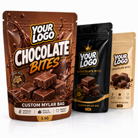 Sachets Mylar personnalisés imprimés pour 3,5g de chocolats, lot de trois pochettes avec fermeture éclair, emballage stand-up pour bonbons et snacks