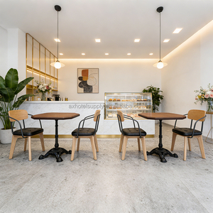 Silla de Comedor Moderna de Estilo Natural con Tapicería de Cuero, Juego de Mesa y Sillas de Madera Cuadradas para Restaurante, Cafetería o Comida Rápida - Product Image 2