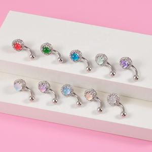 Piercing corporal de acero inoxidable para mujer al por mayor, piercing curvo de ombligo de circonita cúbica de acero quirúrgico, hilo externo, vientre preventivo para alergias - Product Image 6