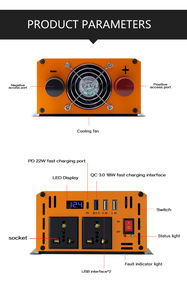 Inversor de Corriente de Onda Sinusoidal Pura de 2000W, Monofásico, 12V 230V DC/AC, Convertidor de Energía para Compresor Industrial y Aire Acondicionado Doméstico - Product Image 2