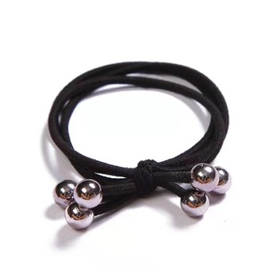 Coletero elástico con cuentas redondas negras, accesorios para el cabello simples para uso diario - Product Image 2