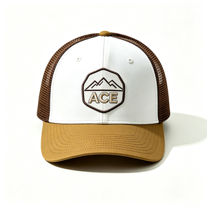 Custom Embroidery ACE Trucker <b>Hat</b> Two Tone White Brown Mesh Back Trucker <b>Cap</b> Outdoor Sports Adjustable Snapback Truck <b>Hat</b> - Product Image 3