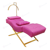 Lit d'extension de cils réglable Portable salon de beauté chaise faciale large table de massage meubles rose matelas incurvé lit de cils