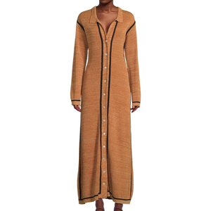 Abito Camicia Lungo in Maglia con Bordi a Contrasto per Donna, Stile Chic Casual per Uscite Quotidiane, Personalizzabile e Vendita all'Ingrosso - Product Image 1