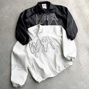 Tùy Chỉnh Người Đàn Ông Mùa Đông Windproof Máy Bay Ném Bom Áo Khoác Da Chính Hãng Đường Phố Ve Áo Thêu Vá Lỏng Áo Khoác Ngoài Trời Zip up Áo Khoác Da - Product Image 3