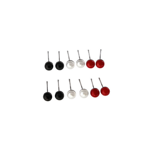 Orecchini a Perno in Acciaio Inossidabile con Perle, Set da 12 Pezzi, Colori Misti Nero Bianco Rosso, Gioielli Raffinati per Donne - Product Image 2