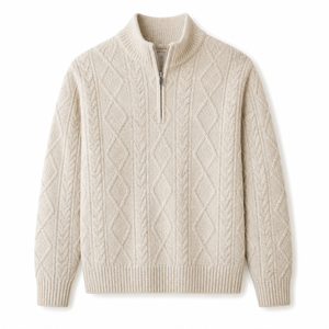 Custom Winter Zipper Knit Hooded Turtleneck <b>Sweatshirt</b> Cardigan Half Zip Anti-Shrink Geometric Pattern <b>Retro</b> Vintage Unisex ODM - Product Image 1