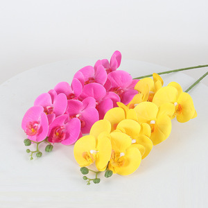 Orchidées artificielles Phalaenopsis Jessie à 9 têtes, blanches et jaunes, pour la décoration de la maison, de l'hôtel et des mariages - Product Image 2