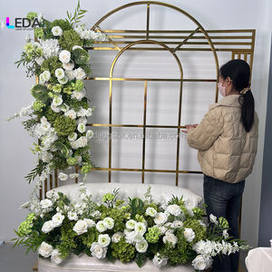 Camino de Mesa de Flores Artificiales LEDA, Hortensias, Palmeras Verdes, Rosas Blancas, Decoración para Mesa - Product Image 1
