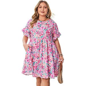 2025 estate <span class=keywords><strong>4</strong></span> <span class=keywords><strong>XL</strong></span> 2XL 3XL Boho donna grassa donna Casual rosa Plus Size floreale mezza manica corta a sbuffo - Product Image 6