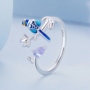 Groothandel 925 Sterling Zilveren Prachtige Blauwe Vogel <span class=keywords><strong>Ring</strong></span> Voor Vrouwen Fijne Sieraden Dainty Leaf Open <span class=keywords><strong>Ring</strong></span> Mode Huwelijkscadeau BSR288 - Product Image 3