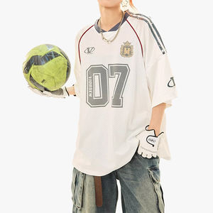 T-shirt ample unisexe en maille style rugby, manches courtes, pour femme, style sportif vintage, idéal pour l'été, style preppy - Product Image 3