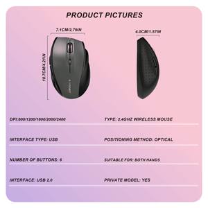 Ratón óptico inalámbrico de 2,4G, 6 botones, DPI 2400, portátil, ergonómico, 2,4G, ratón inalámbrico para ordenador de oficina - Product Image 2